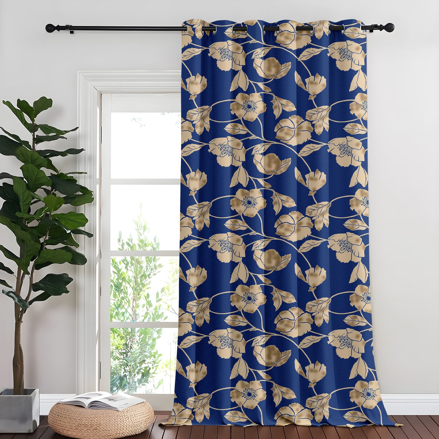 Navy Floral Nighttime Curtains