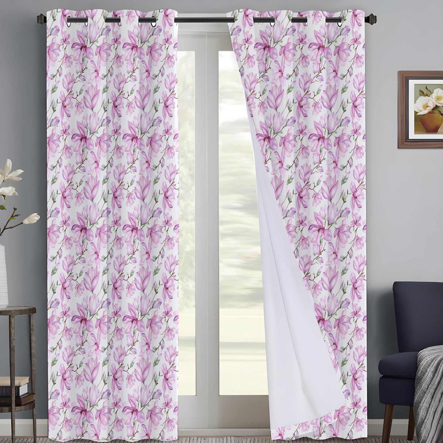 Whimsical Watercolor Magnolia Curtains